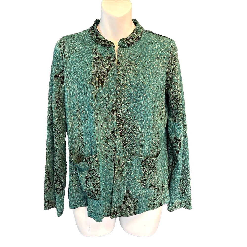 Vtg 80s Laura Ashley Textured Mesh Blazer Jacket Size MP Teal Green Gold 90s Art